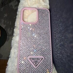 Prada Pink Crystal-Embellished Phone Case for IPhone 15 Pro Max